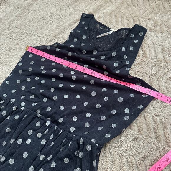 FREE PEOPLE Sheer Lace Metallic Drop Waist Black White Polka Dot Mini Dress - Picture 9 of 10